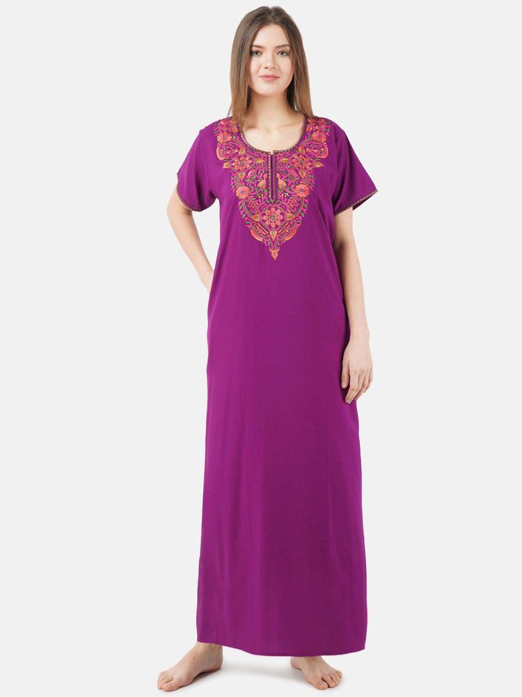 KOI SLEEPWEAR Purple Embroidered A-Line Night Dress-picture-19