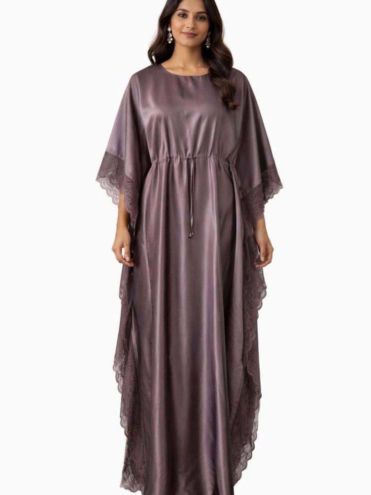 KOI SLEEPWEAR Brown Solid A-Line Kaftan Dress-image-4