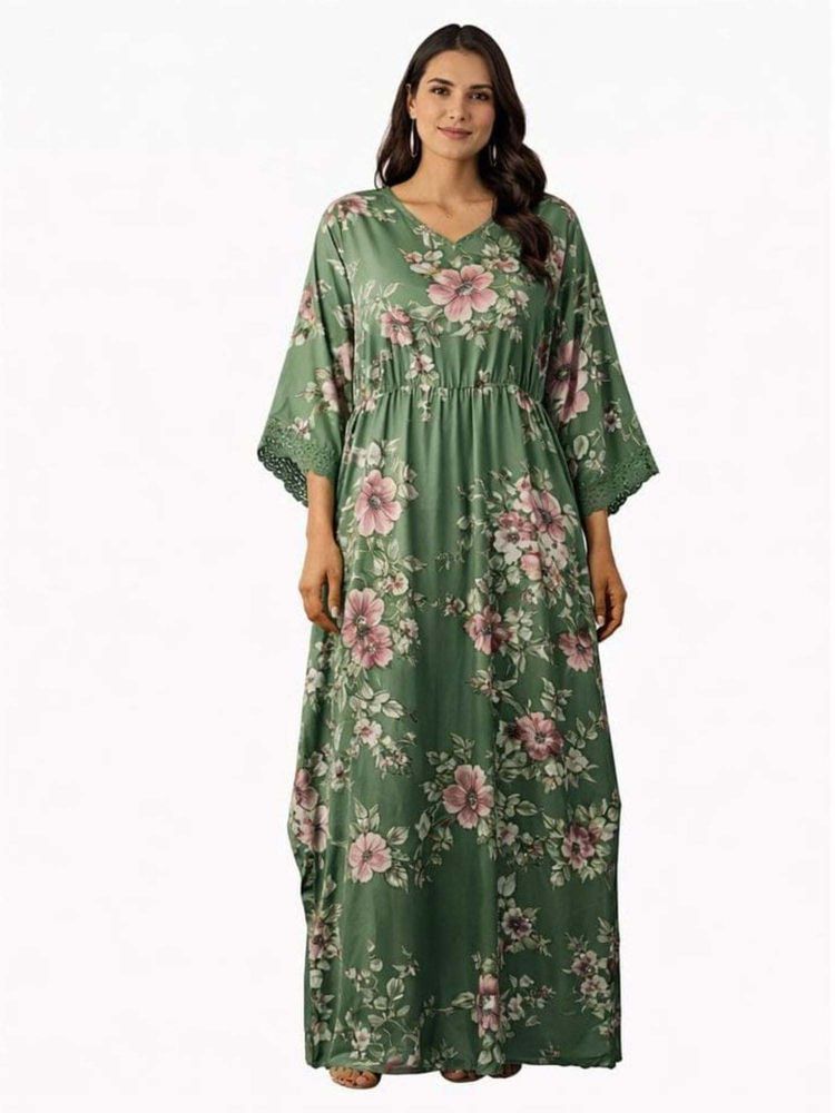 KOI SLEEPWEAR Green Floral A-Line Kaftan Dress-picture-40
