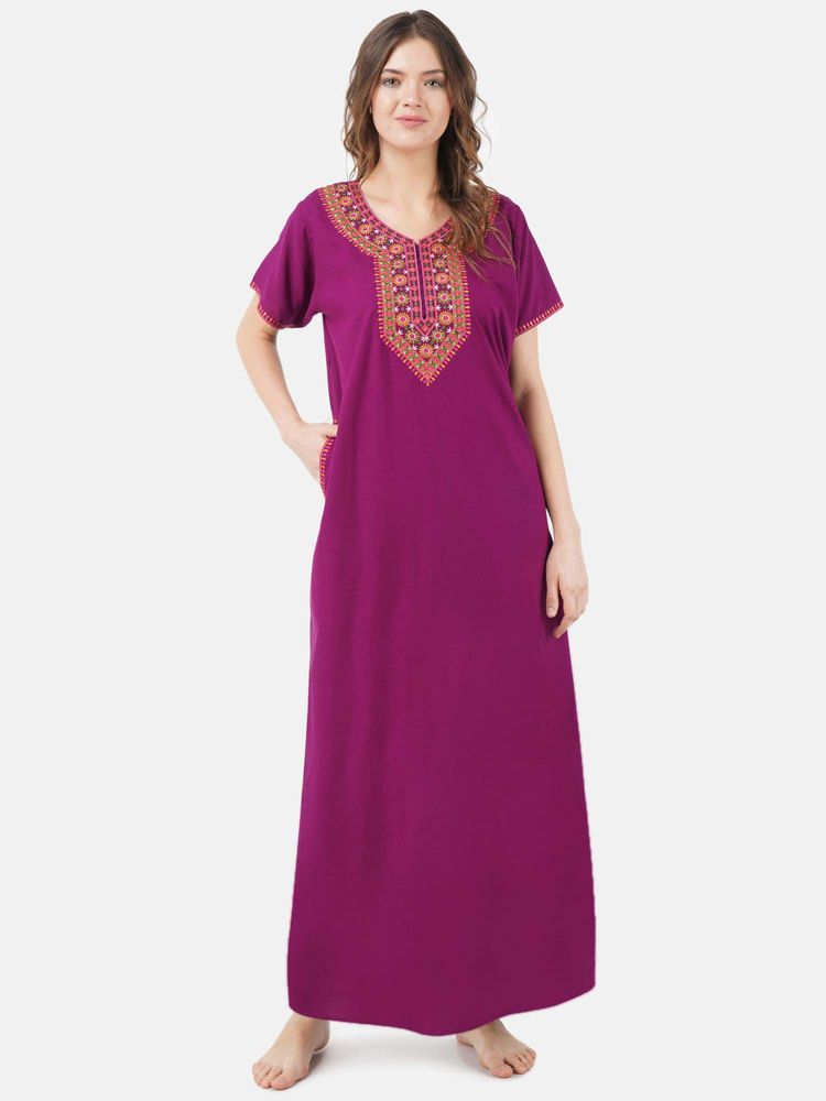KOI SLEEPWEAR Purple Embroidered A-Line Night Dress-image-33