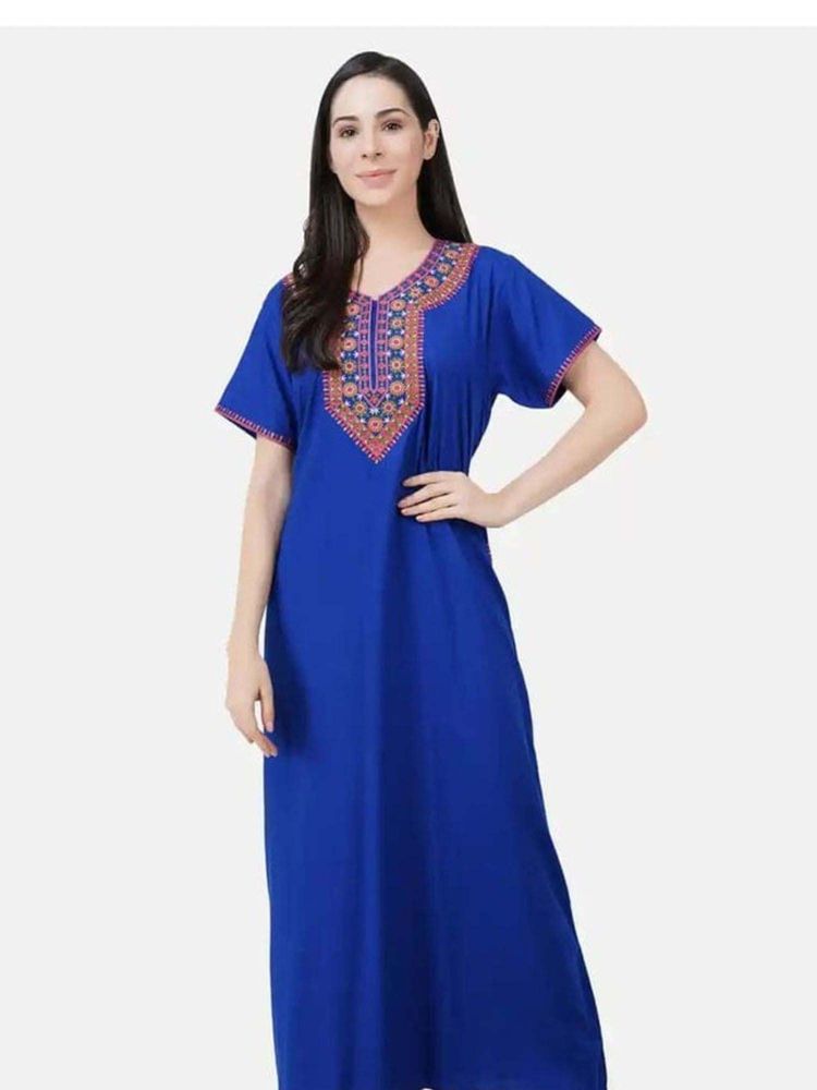 KOI SLEEPWEAR Blue Embroidered A-Line Night Dress-picture-24