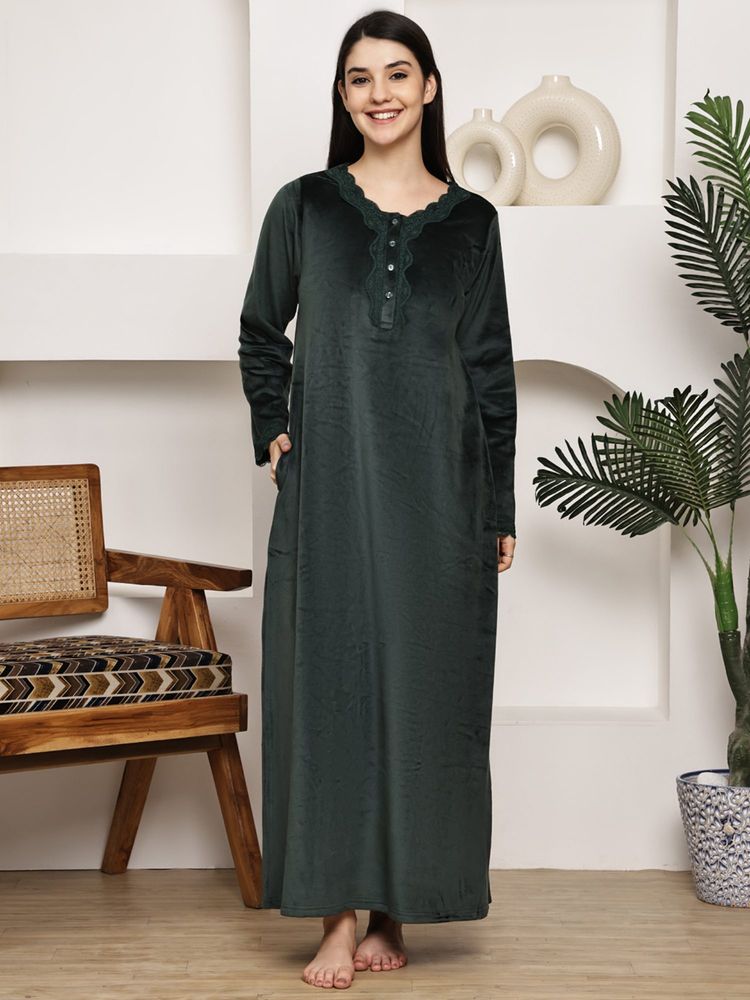Kanvin Womens Winter Wear Green Nighty-picture-12