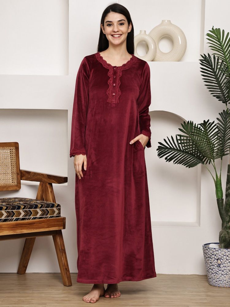 Kanvin Womens Winter Wear Maroon Nighty-picture-10