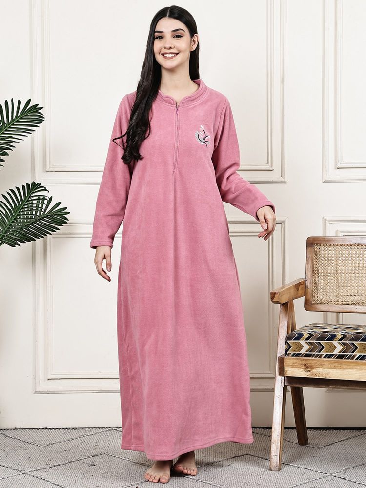 Kanvin Womens Winter Wear Pink Nighty-picture-21