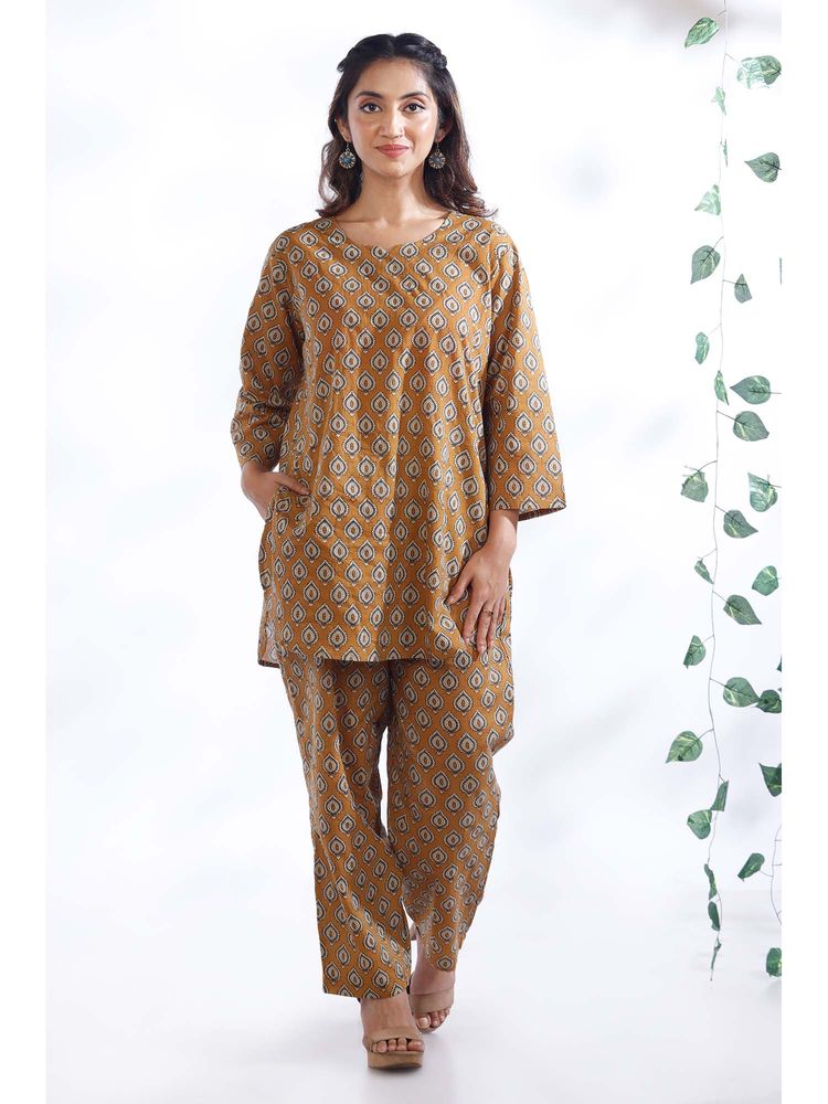 BREATH:ABLES Mustard Ethnic Motif Butta Print Cotton Kurta with Pant-picture-16