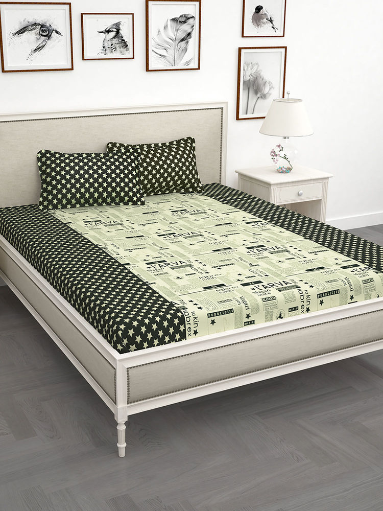Story@Home 210 TC Cotton King Size Bedsheet with 2 Pillow Covers - Black-picture-14