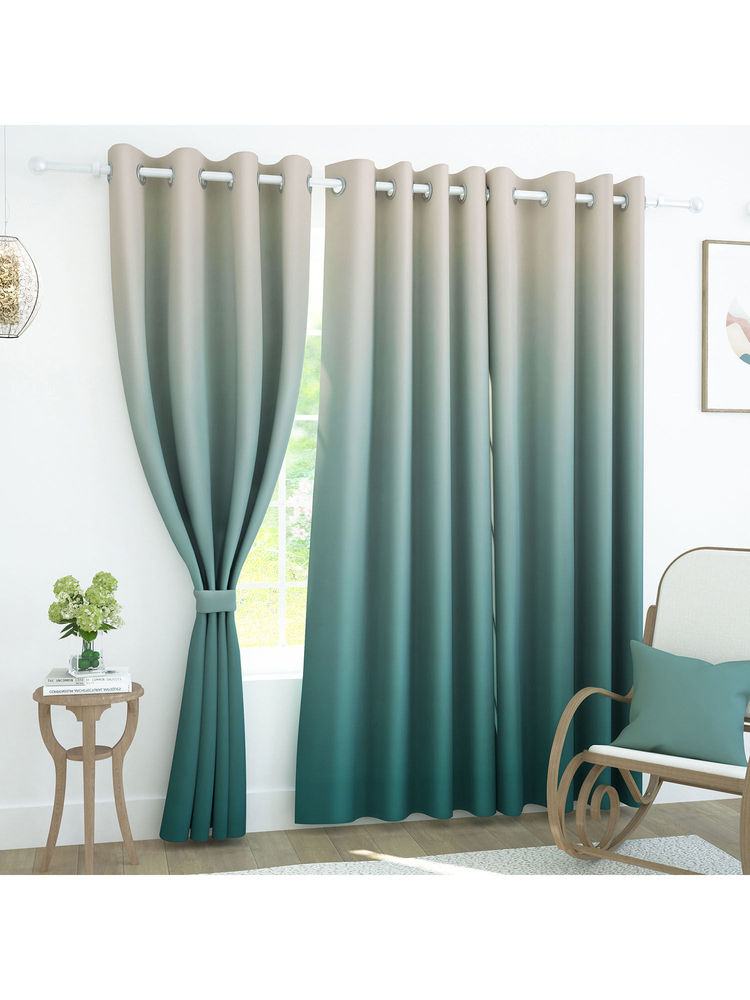Story@Home 152 Cm 5 Ft Polyester Blackout Window Curtain Single Curtain, Ocean Green & Ivory-image-4