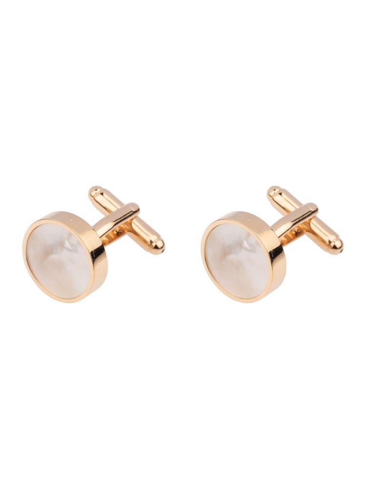 The Tie Hub Gold Plated White Mother Of Pearl Round Cufflinks-picture-20