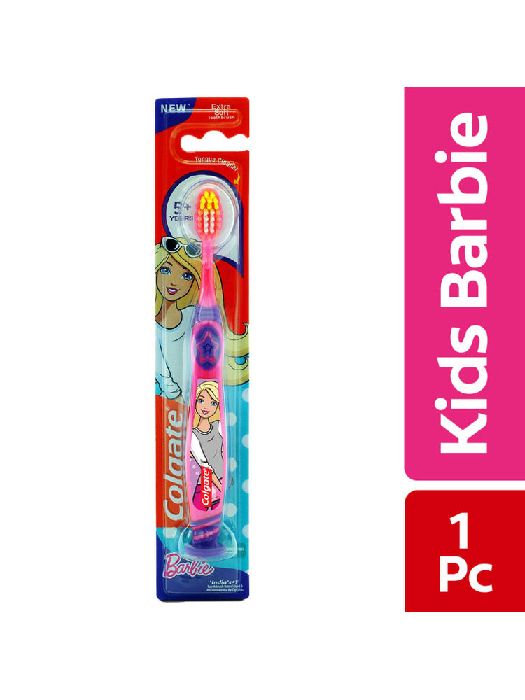 Colgate Kids Barbie Toothbrush- Extra Soft with Tongue Cleaner - 5 + Years