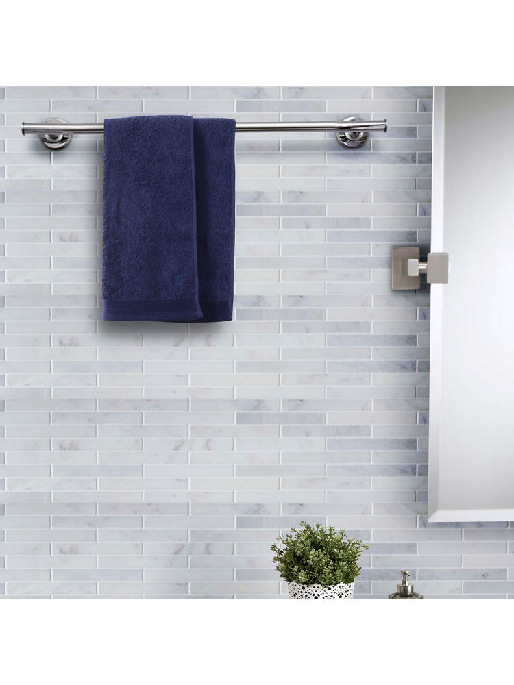 Maspar Colorart 550gsm Cotton Embedded Stripe Solid Navy 2pc Hand Towel Set-image-3