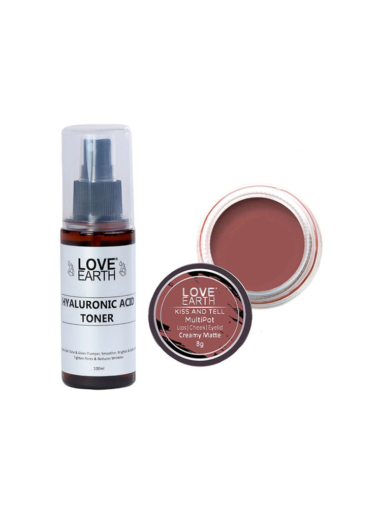 Love Earth Lip Tint & Cheek Tint Kiss And Tell + Hyaluronic Acid Toner
