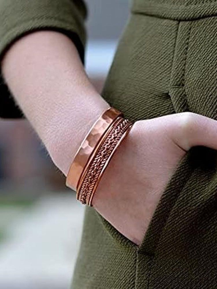 Peora Handmade Copper Cuff Bracelets Fancy Combo Jewellery for Men and Women| Set of 2-picture-15