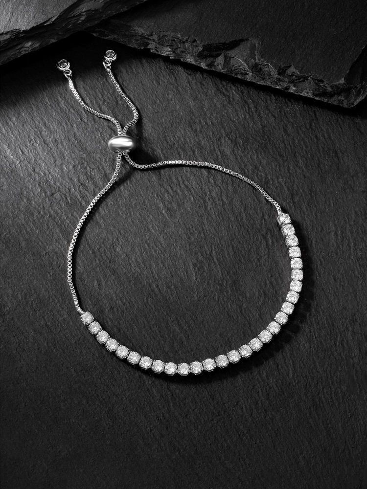 Peora Silver Plated Cubic Zirconia Studded Slider Fancy Bracelet for Women (Adjustable)-image-31