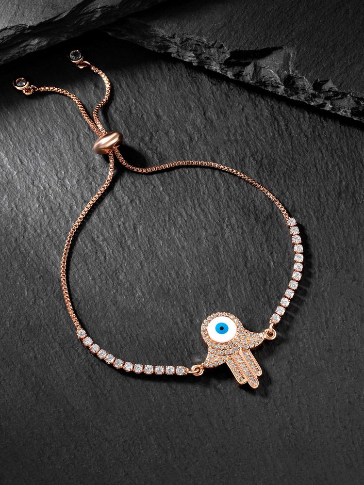 Peora Rose Gold Plated Cubic Zirconia Studded Slider Bracelet Fancy for Women (Adjustable)-picture-15