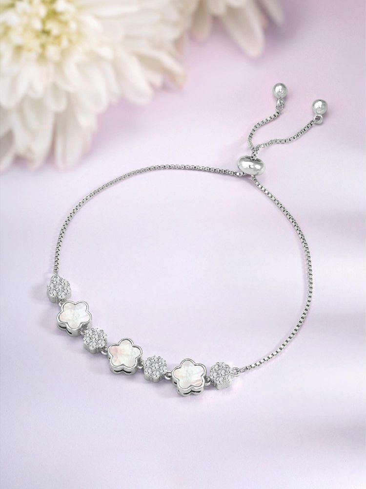 Peora Silver Plated Cubic Zirconia Studded Bracelet Fancy Fashion for Women (Adjustable)-image-28