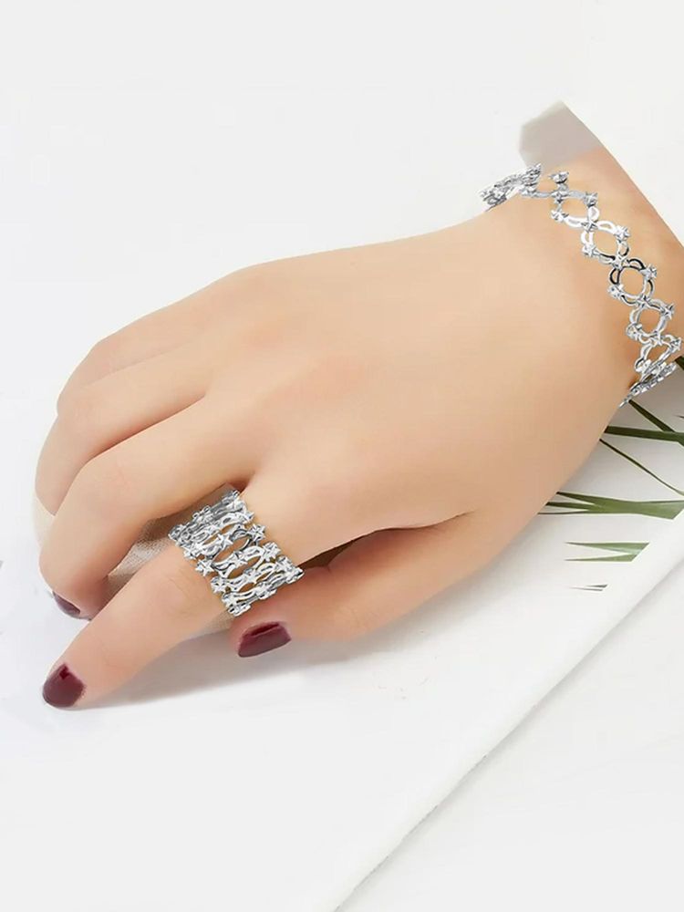 Peora Silver Plated Star Pattern Fancy Transformable Bracelet cum Ring Jewellery for Women-image-12