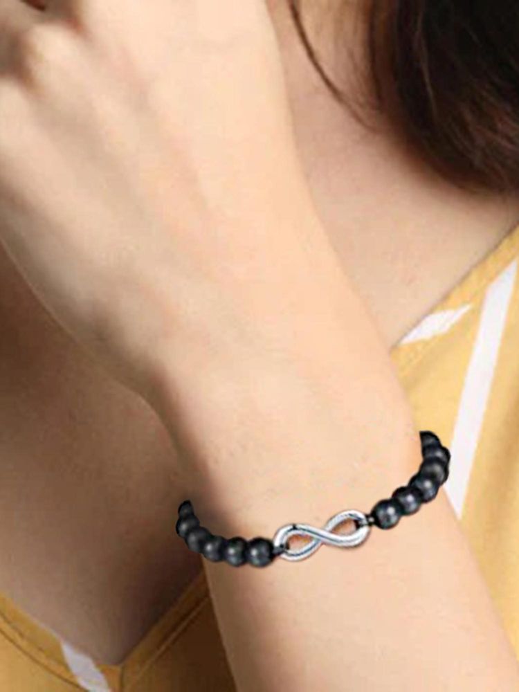 Peora Black Beads Studded Bracelet Stylish Fashion Gift for Men and Women (Adjustable)-picture-23