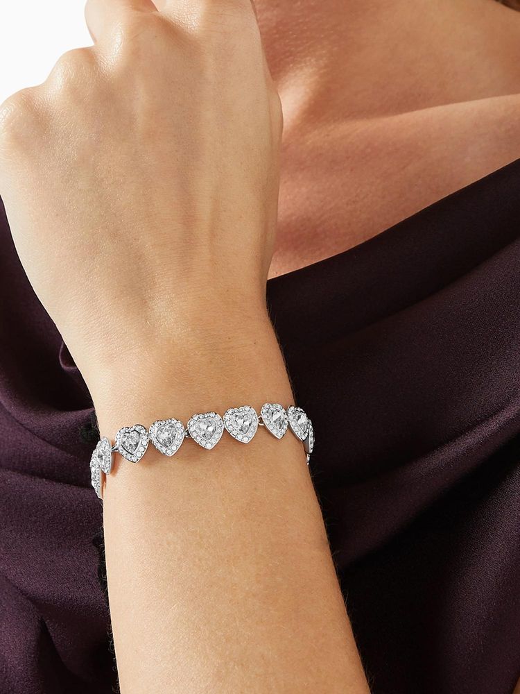 Peora Silver Plated CZ and Crystal Studded Stylish Heart Design Bracelet Jewellery for Women-image-30