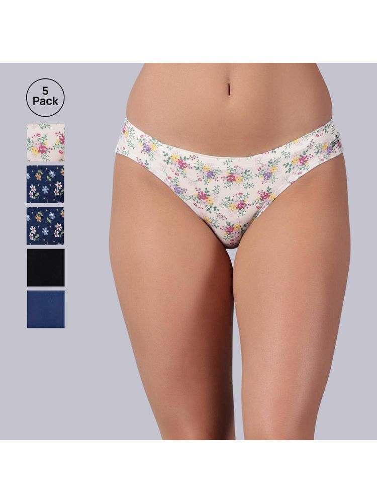 Tailor and Circus Womens Pack of 5 Low Rise Mid Coverage Micro Modal Fabric Bikinis-image-23