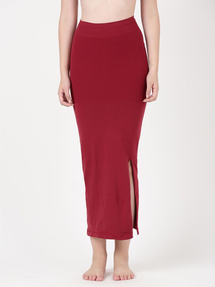 BLOSSOM Womens Maroon Seamless Side Slit Saree Shapewear-image-48