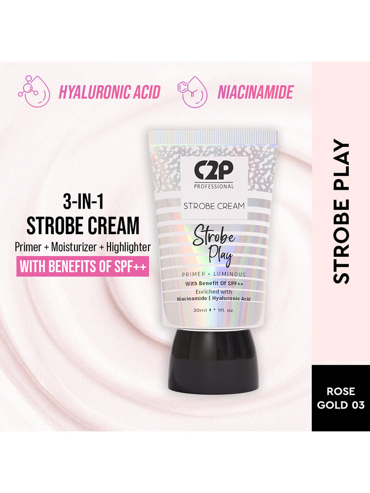C2P Pro Strobe Cream for Face Glow 3 in 1 Formula Moisturizer Highlighter Primer SPF++