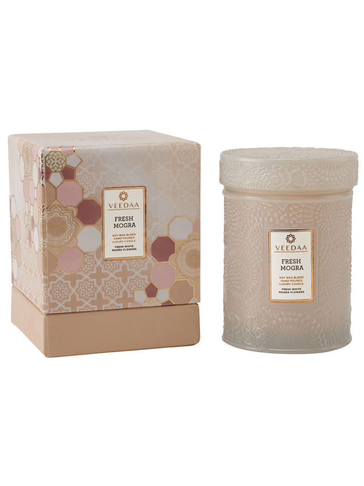 Veedaa Candles Fresh Mogra Mandala Glass Scented Candle