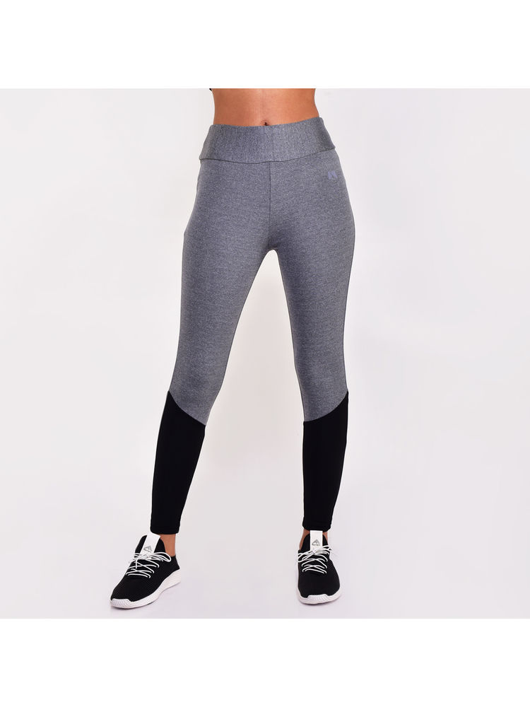 Muscle Torque Women Gym/Yoga Tight - Grey Melange With Solid Black-picture-15