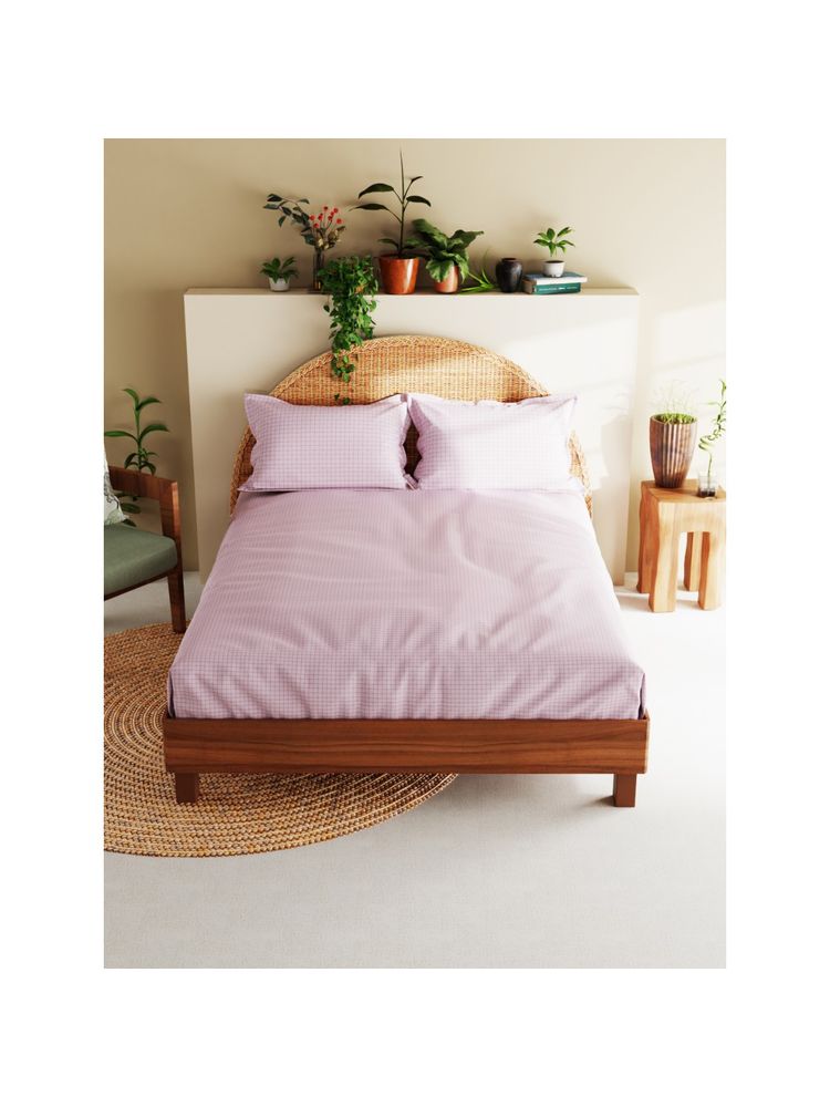 BIANCA Cotton XL Size Bedsheet with 2 Pillow Covers Checks Purple (King)-image-20