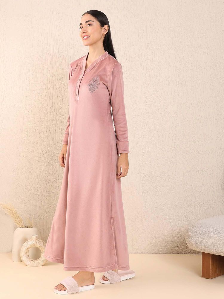 Sweet Dreams Womens Velour Spandex Long Nightdress Pink-picture-15