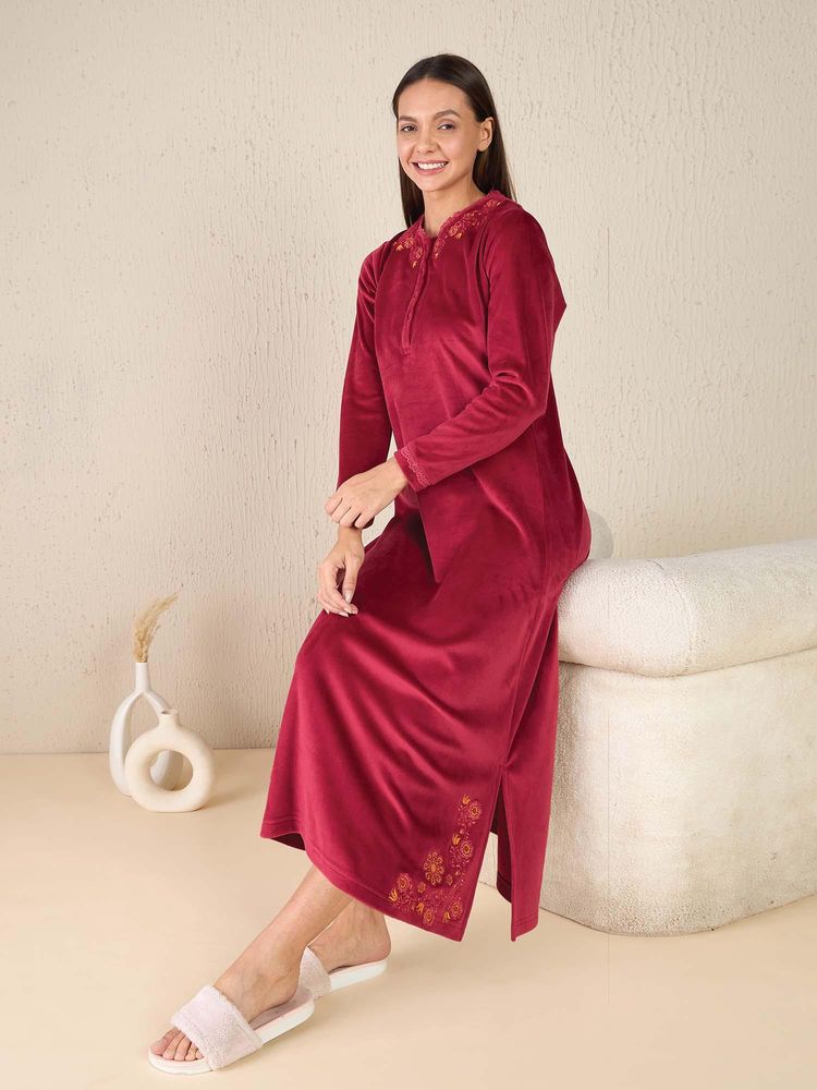 Sweet Dreams Womens Velour Spandex Long Nightdress Red-picture-18