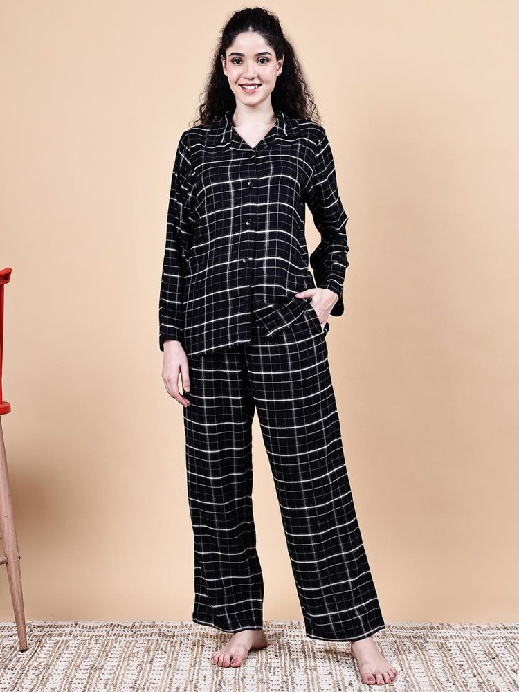 Secret Wish Black Checkered Flannel Night Suit-image-35