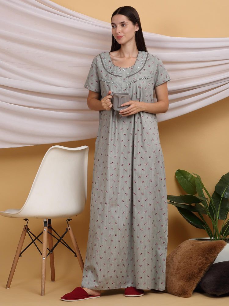 Sweet Dreams Women Printed Night Dress Grey-picture-19