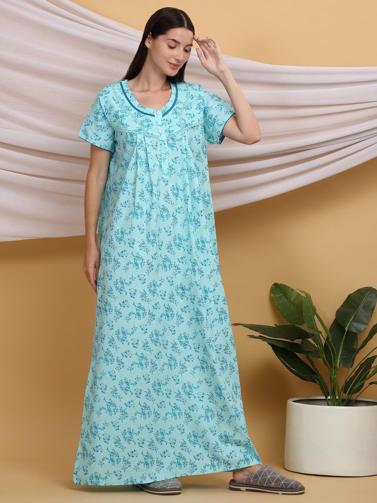 Sweet Dreams Women Printed Night Dress Blue-picture-22