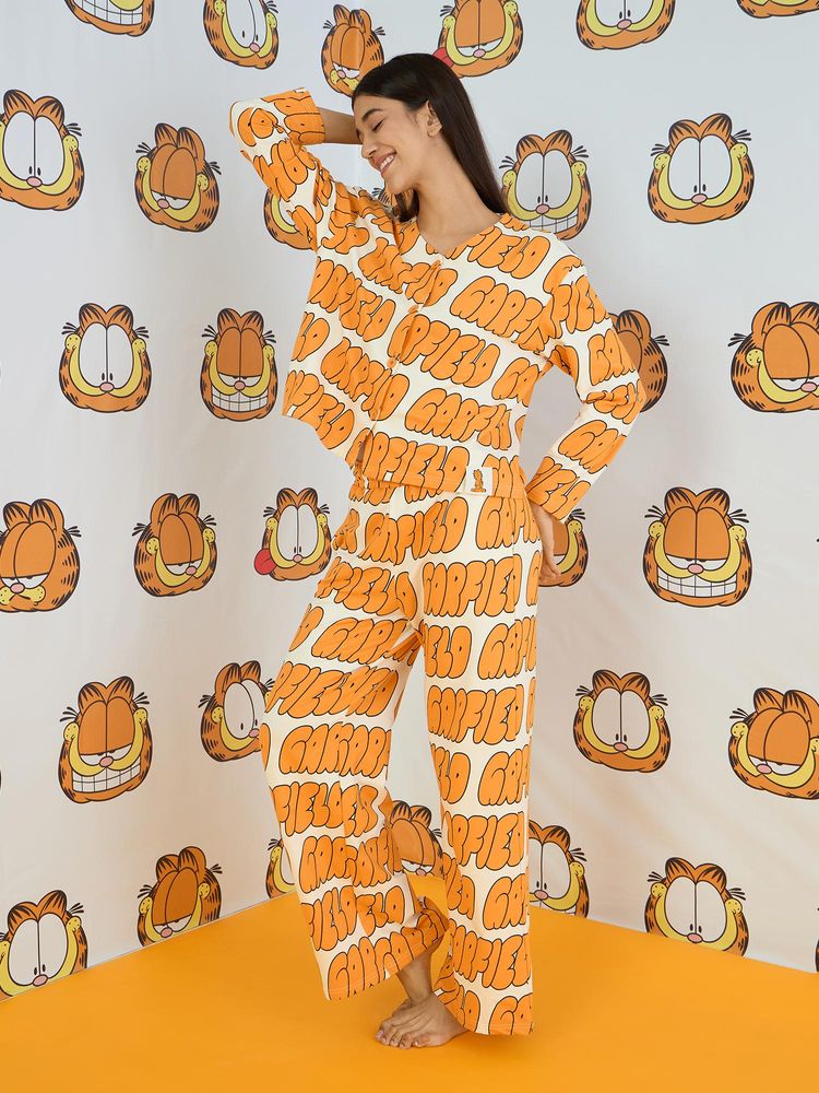 Sweet Dreams Womens Garfield Front Open Top with Pyjama Orange-picture-20