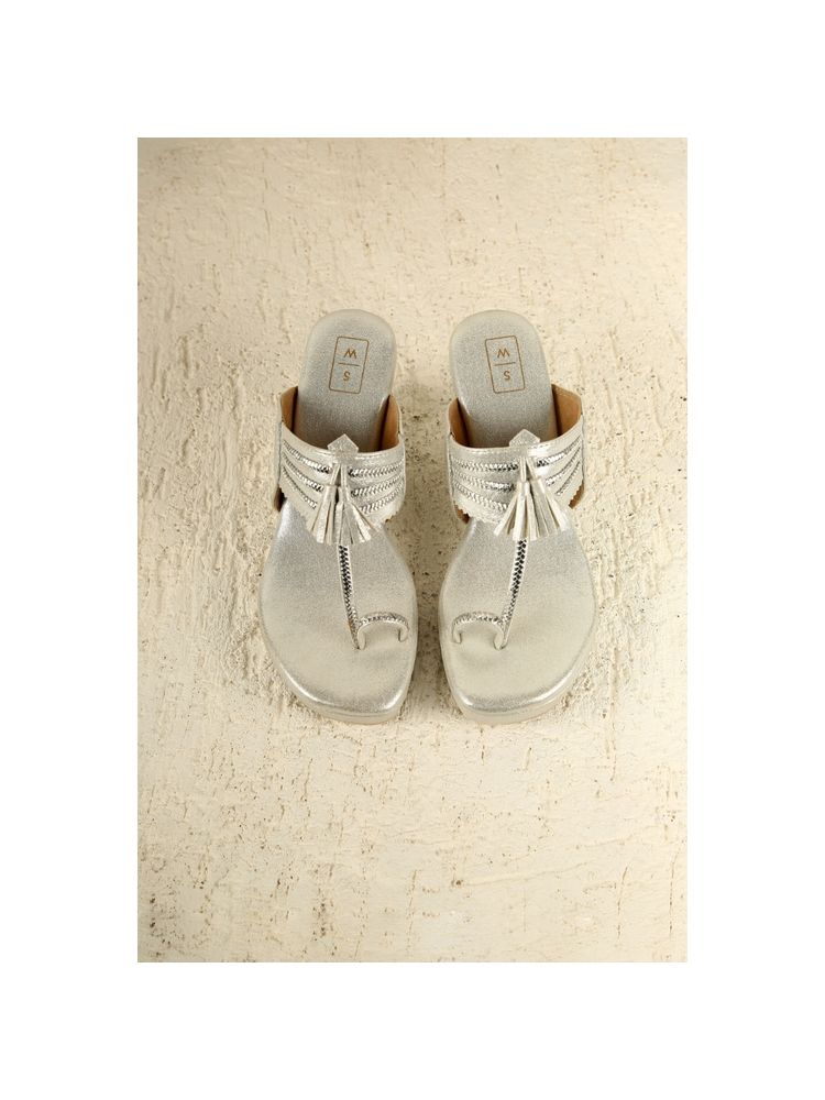 SANDALWALI Madhuri Silver Braided Wedges-picture-10