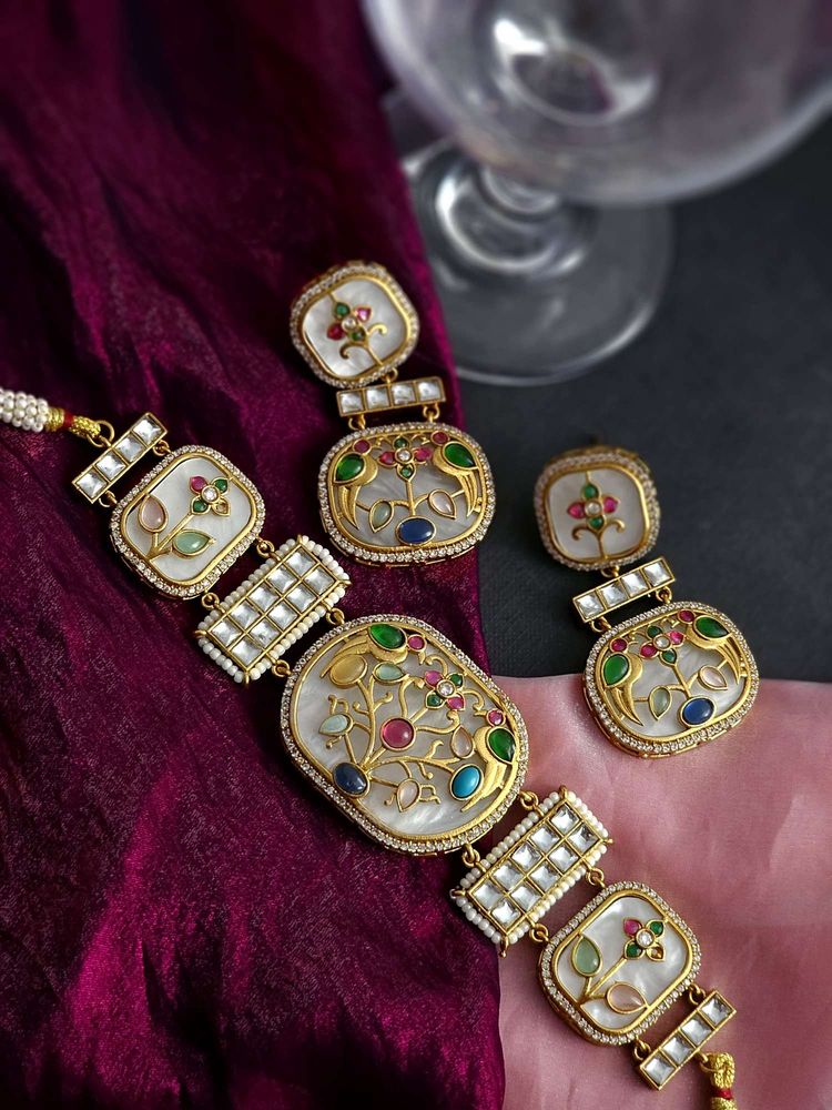 BINNI Aira White Meenakari Choker Set-image-34