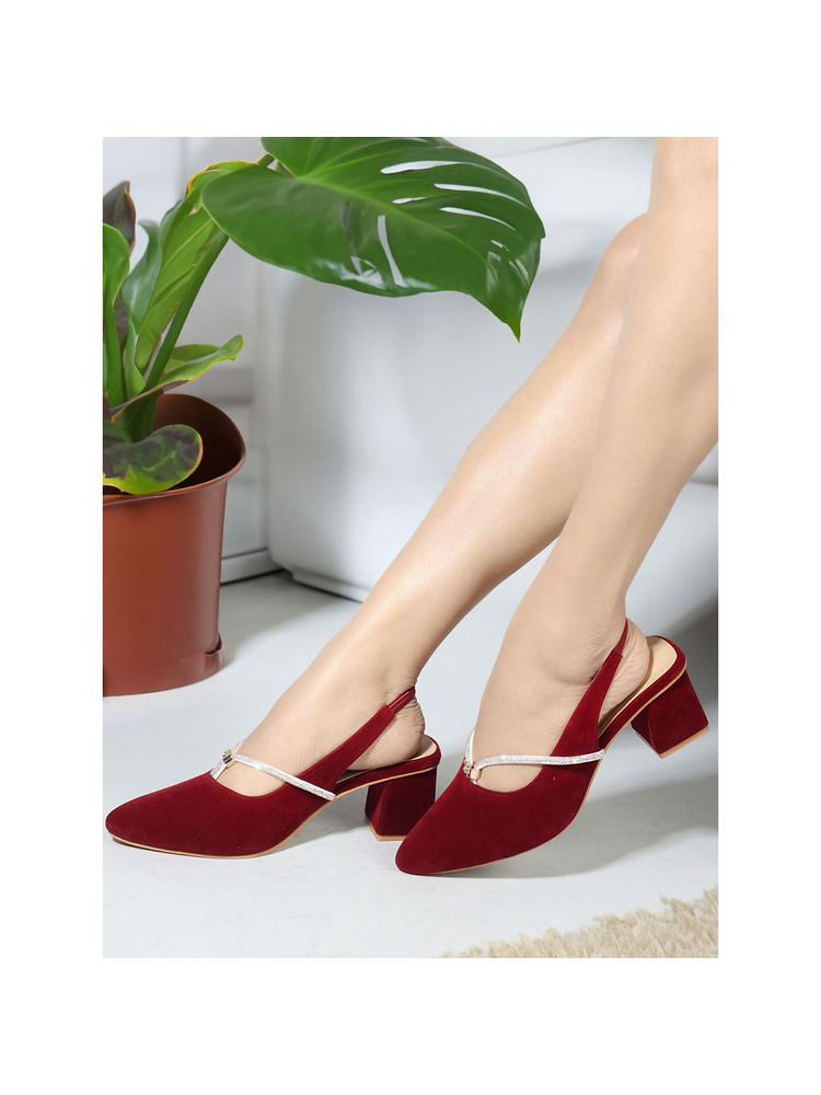 Iconics Womens Pointed Toe Maroon Color Backstrap Heel Mules-image-17