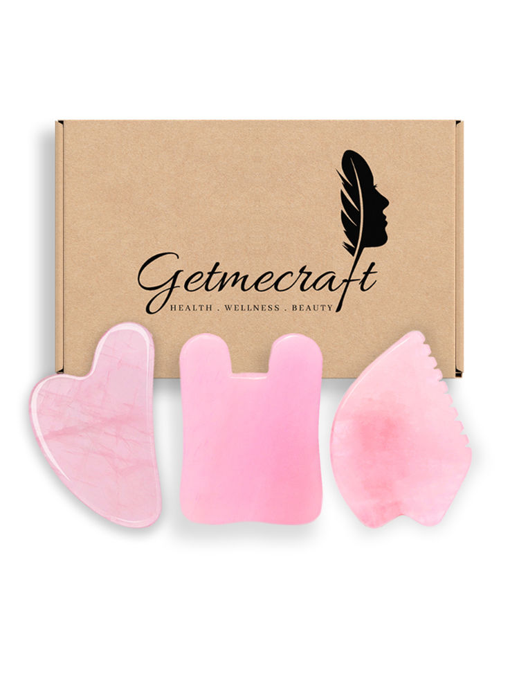 Getmecraft Rose Quartz, Leaf Shape And Rabbit Ear Shape Gua Sha Massage Tool Set-picture-33