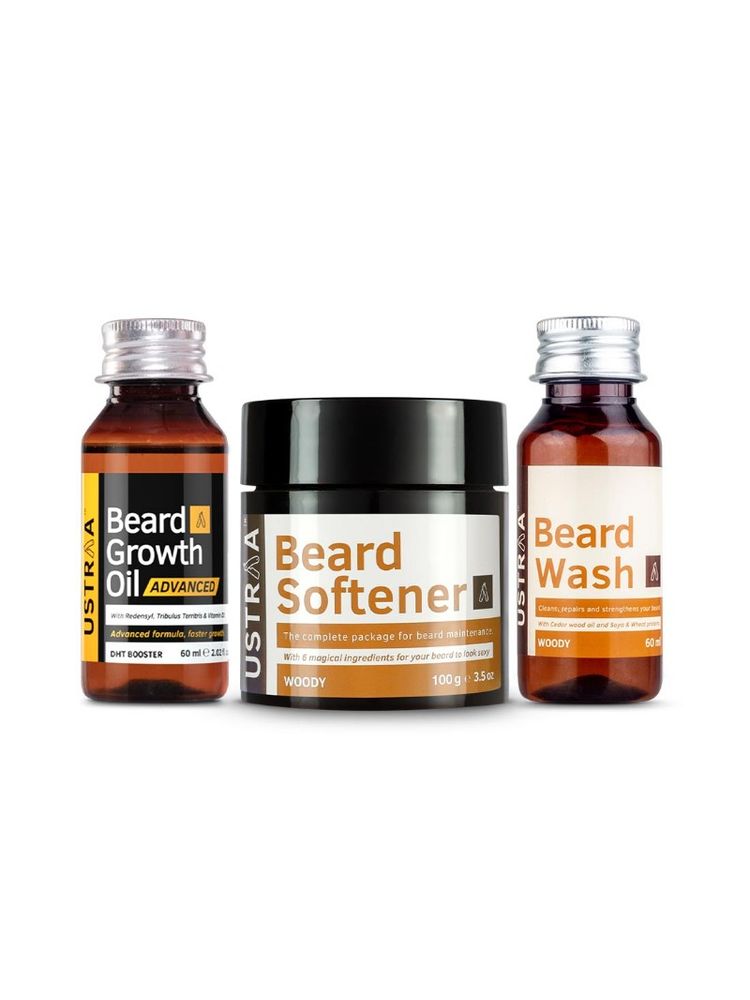 Ustraa Beard Growth Oil- Advanced, Beard Wash- Woody & Beard Softener
