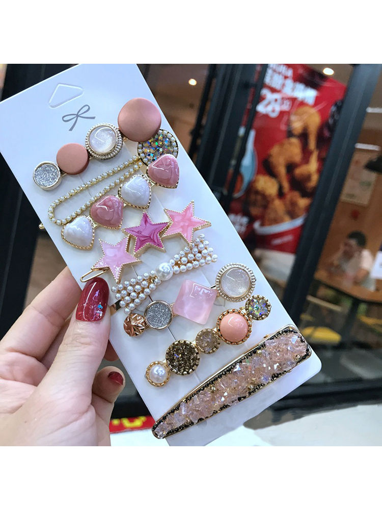 Jewels Galaxy Ad & Pearl Heart Hair Clips Jewellery