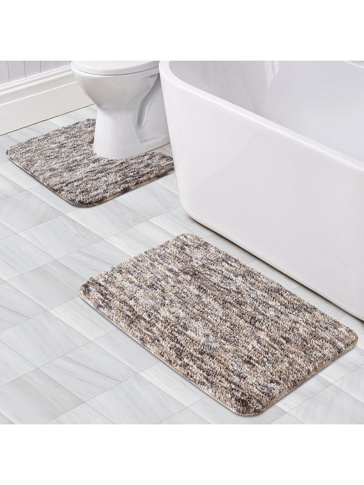 OBSESSIONS Anti-skid Polyester Bath Mat and Contour Mat, 2Pcs Set, Taupe-picture-10