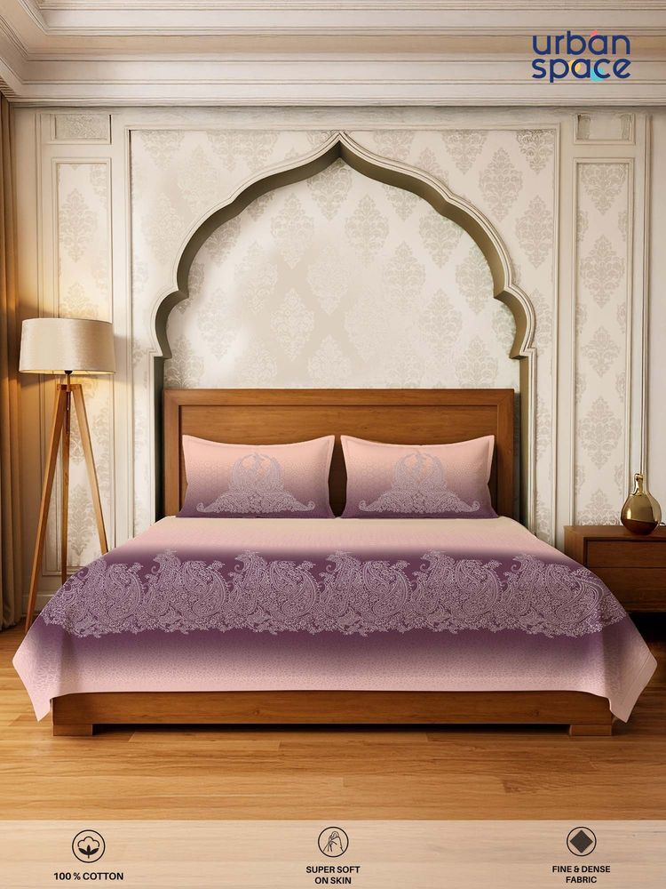 Urban Space Mauve Serene 300 Tc Cotton Bedsheets with 2 Pillow Covers (Pack of 3)-picture-37
