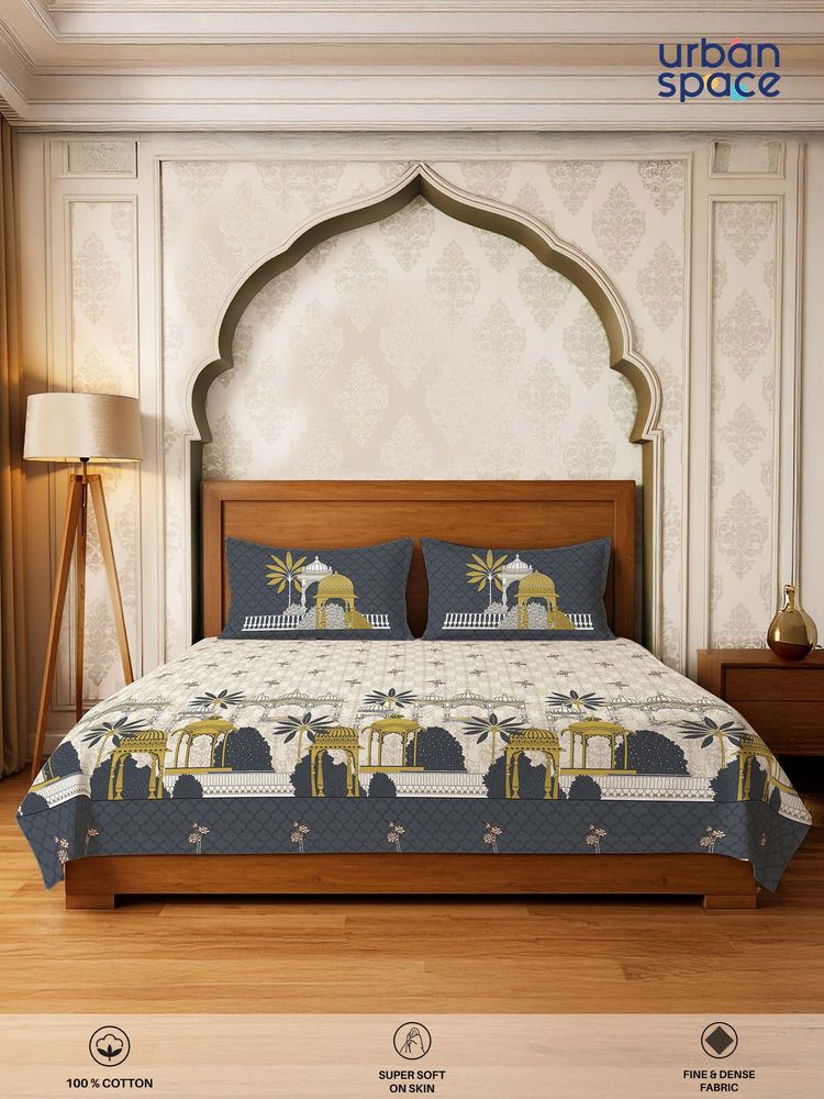 Urban Space Grey Serene 300 Tc Cotton Bedsheet with 2 Pillow Covers (Pack of 3) (Double)-picture-48