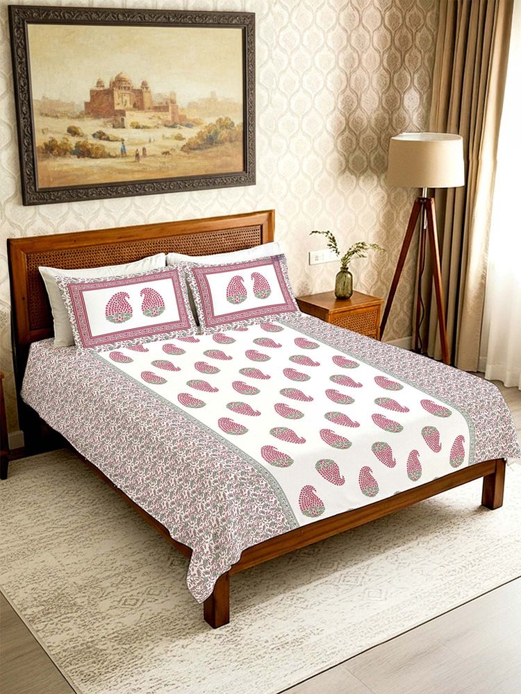 Urban Space Pink Serene 300 Tc Cotton Bedsheet with 2 Pillow Covers (Pack of 3) (Double)-image-47