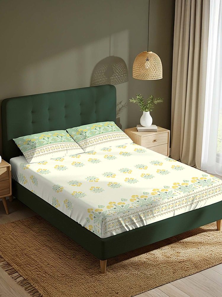Urban Space Green Serene 220 Tc Cotton Bedsheets with 2 Pillow Covers (Pack of 3) (Single)-picture-25