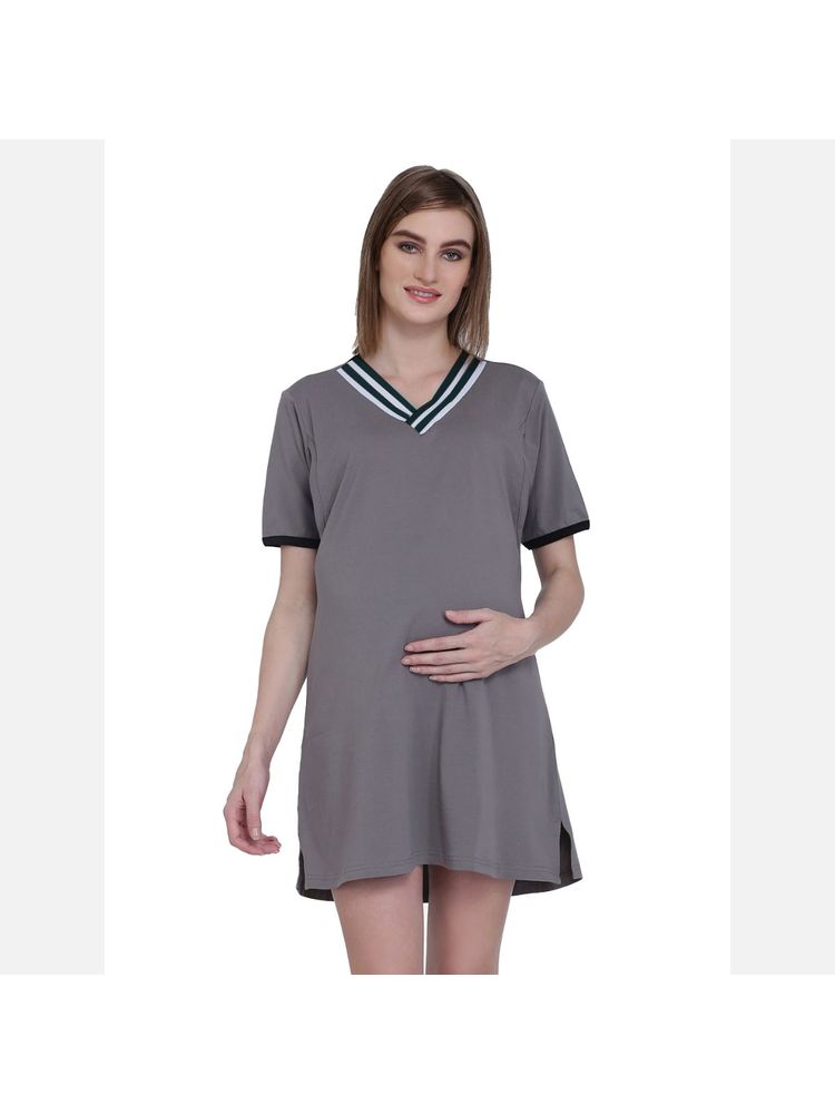 Mamma Presto Solid Colour Feeding Nightwear Dress - Grey-picture-15