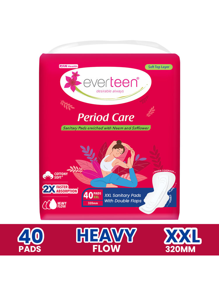 Everteen Period Care Xxl Soft Sanitary Pads Neem Safflower Heavy Flow, Rash-Free
