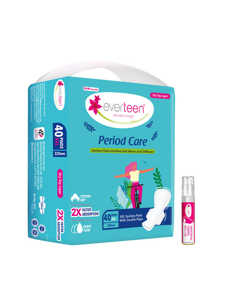 Everteen XXL Dry 40 Sanitary Napkins Pad With Free Menstrual Period Pain Relief Cramps Roll-On-picture-11