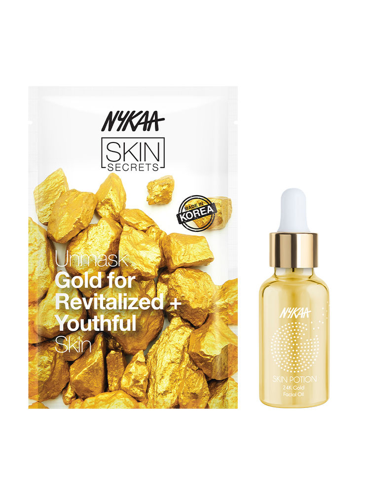 Nykaa Skin Secrets Gold Sheet Mask + Nykaa Skin Potion 24k Gold Facial Oil Golden Glow Combo