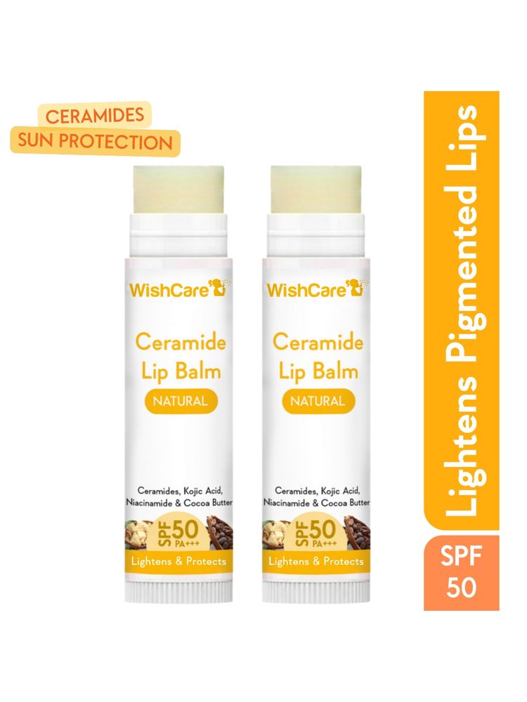 Wishcare Ceramide Lip Balm Duo With SPF 50 PA+++ Kojic Acid & Niacinamide For Lip Lightening Natural-image-4